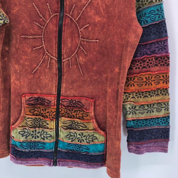Greater Good Network Hoodie Full Zip Jacket S / M Boho Hippie Patchwork Rainbow - Picture 2 of 5